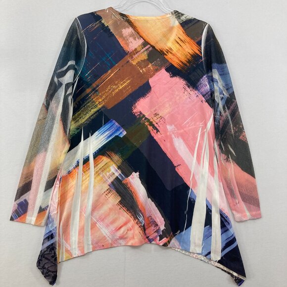 Top Ligne size Small Colorful Abstract Stretch Knit Mesh Accents Artsy Blouse - Picture 10 of 12